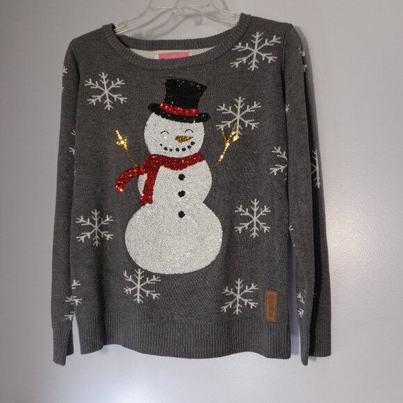 Tipsy Elves Women’s Sequined Snow Day Sweater Ugly Christmas Gray Snowman Size M - Picture 1 of 6